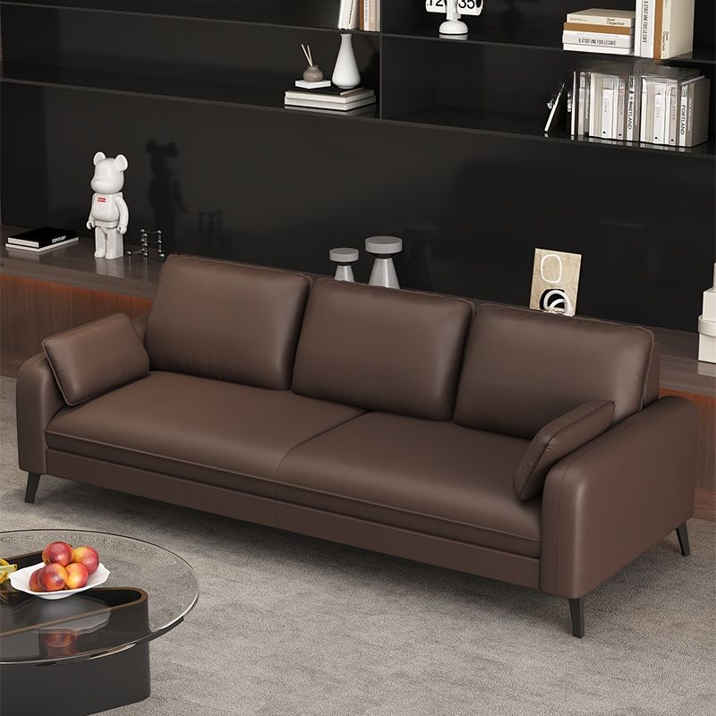 Trendy Solid Color Stain Resistant Standard Sofa in Synthetic Leather with Light Gray/Sage/Amber Color, Seats 3 with 2 Pillows