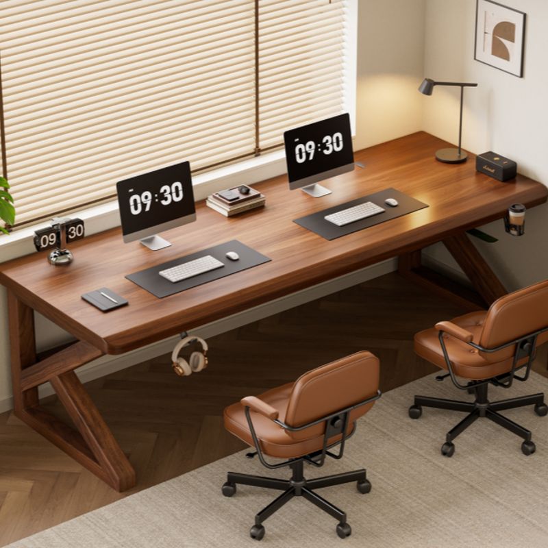Minimalist Gaming Computer Desk with Ergonomic Features, Auburn Solid Wood Top, Anti-stain, Independent Structure, Headphone Hook