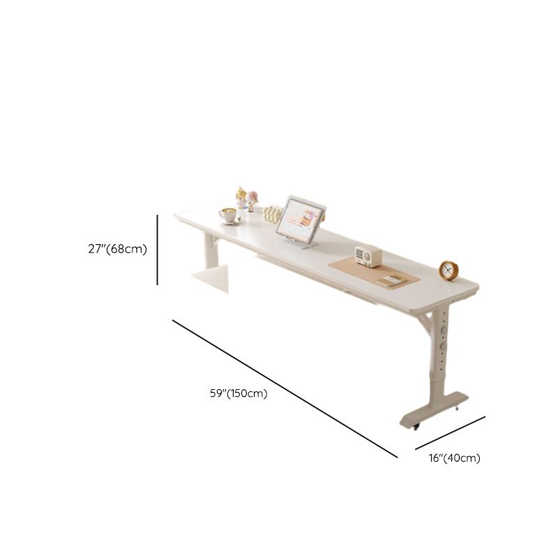 Adjustable Height Moisture Resistant T-Shape Desk with Manual Height Adjustment in Chalk, Self-Supporting with Wheels and Lockable Brakes