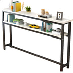 Simplistic Pub Table with Composite Wood Top, Trestle Base, Smoke/White/Natural Finish Rectangle, and Foot Pedestal