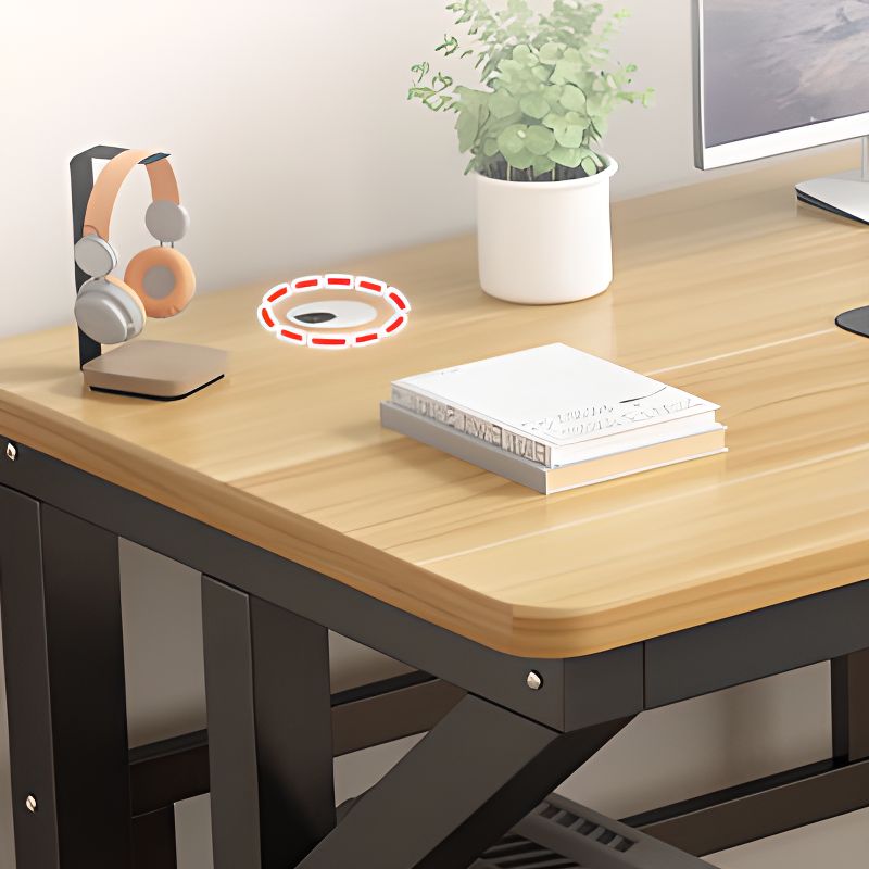 Alloy Sleigh Base Warp Resistant Rectangular Midnight Black Office Computer Desk, CPU Storage Included & Rounded Corners & Cable Management Included