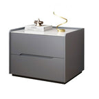 Modish Nightstand With Drawer Organization Featuring 2 Drawers and Stone Countertop