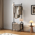 Modern Simple Style Hall Rack with Receptacle, Steel Frame, 1 Basket, and Alloy Hook
