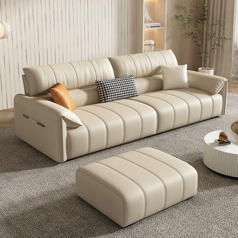 Tear Resistant Standard Sofa/Single Sofa in Full Grain Leather Off-White with 4 Pillows/1 Pillow