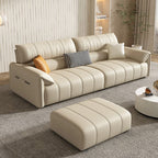 Tear Resistant Standard Sofa/Single Sofa in Full Grain Leather Off-White with 4 Pillows/1 Pillow