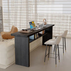 Simplistic Style Pub Table with Lumber Top and Two-sided Pedestal Base in Ink, Featuring Container Storage and Rectangle Shape