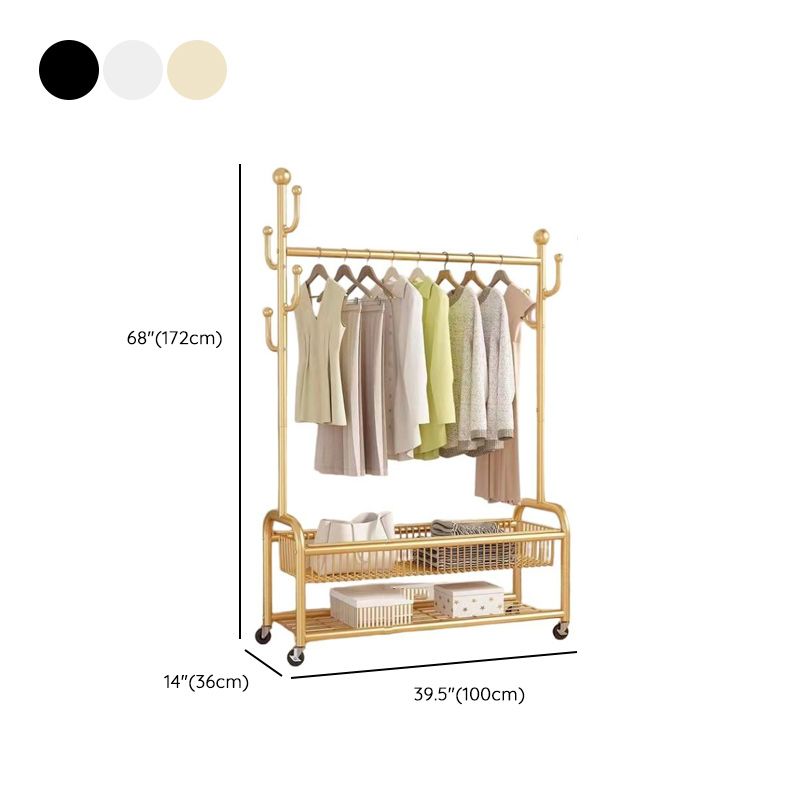 Modern Simple Style/Glam Hall Rack with Receptacle, Steel Frame, 1 Basket, and Shoe Storage