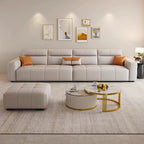 Modish Solid Color Stain Resistant Standard Sofa/Loveseat in Beige, Seats 7/6-Seater/5 Person with 3 Pillows