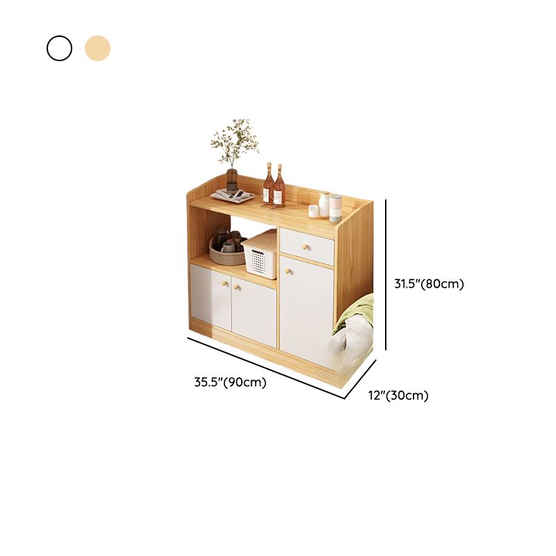 Modern Simple Style Narrow Sideboard with Hutch, 2 Shelves, Engineered Wood Countertop, and 2 Doors