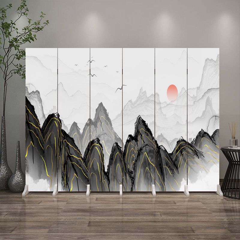 Indoor Opaque Collapsible Room Screen with Pine Wood Frame, 6 Panels, Double Sided Print, and Freestanding Feature