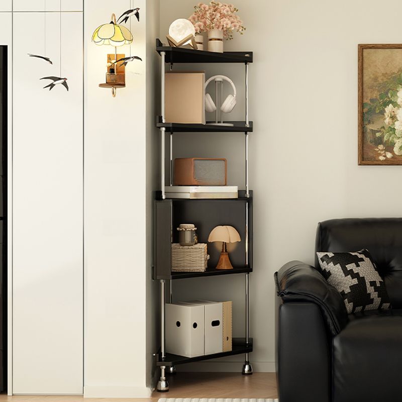 Modern Simple Style Nook Decorative Cabinet with 5/4 Exterior Shelves, Rubberwood Countertop, and Midnight Black/Sepia Top