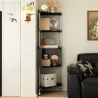 Modern Simple Style Nook Decorative Cabinet with 5/4 Exterior Shelves, Rubberwood Countertop, and Midnight Black/Sepia Top