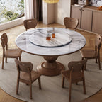 Circular Auburn Marble Dining Table with Pedestal Base, Lazy Susan, and Dirt-resistant Microcrystalline Stone for 8-person Seat/for 10