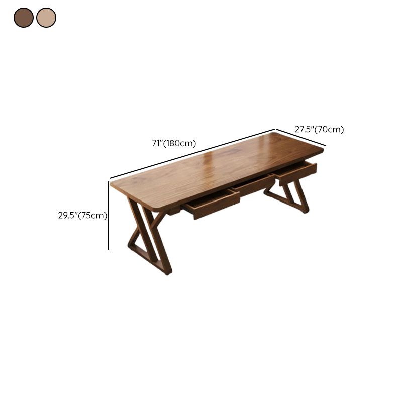 Casual Writing Desk with Easy Assembly, Scratch-proof Double Pedestal Base in Sepia with Foot Pad and Pine Wood Top