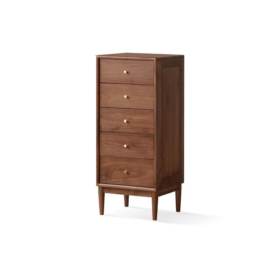 Trendy Walnut Wood Console Dresser/Semainier with 5 Drawers in Horizontal/Vertical Orientation