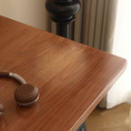 Simplistic Flexible Height Desk with Rainproof Toboggan Base, Automatic Height Adjustment, Auburn Lumber Top, Floor Mounted