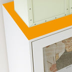 Organizing Shelf with 2-Drawer, 4 Shelves in Steel, Vertical, Transparent Glass Door, Closed Back