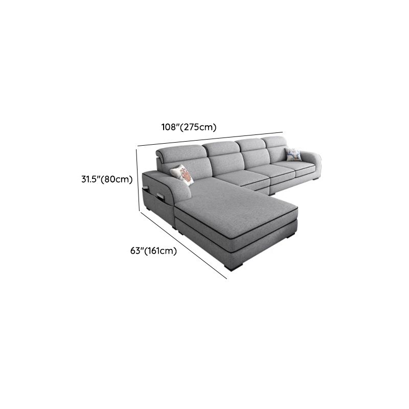Modish Solid Color Water Resistant Standard Sofa in Light Gray with Receptacle Storage, Seats 5/4/3, and 2/3 Pillows
