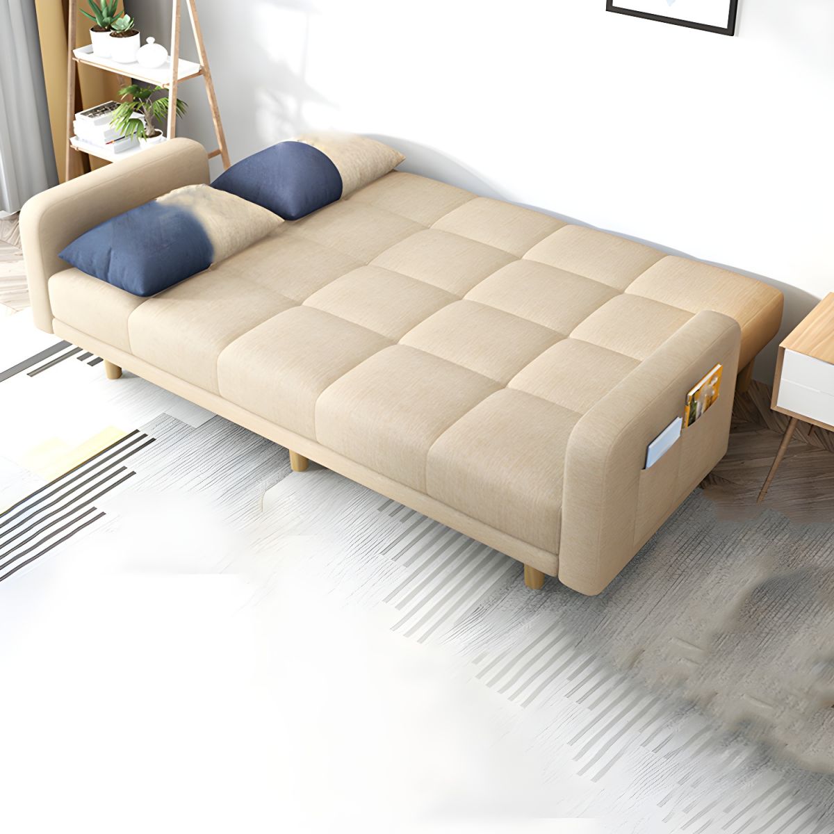 Modern Linen Tufted Sofa Bed 31"H Convertible Sofa with Square Arm