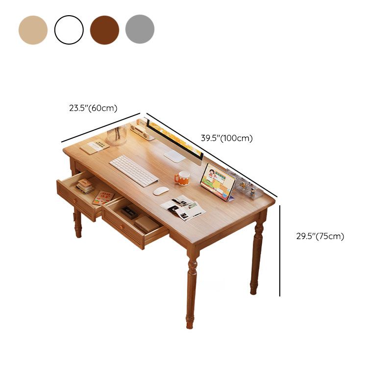 Modern Rectangular Natural Wood Writing Table in Gray/Chalk/Unfinished Color with Drawers