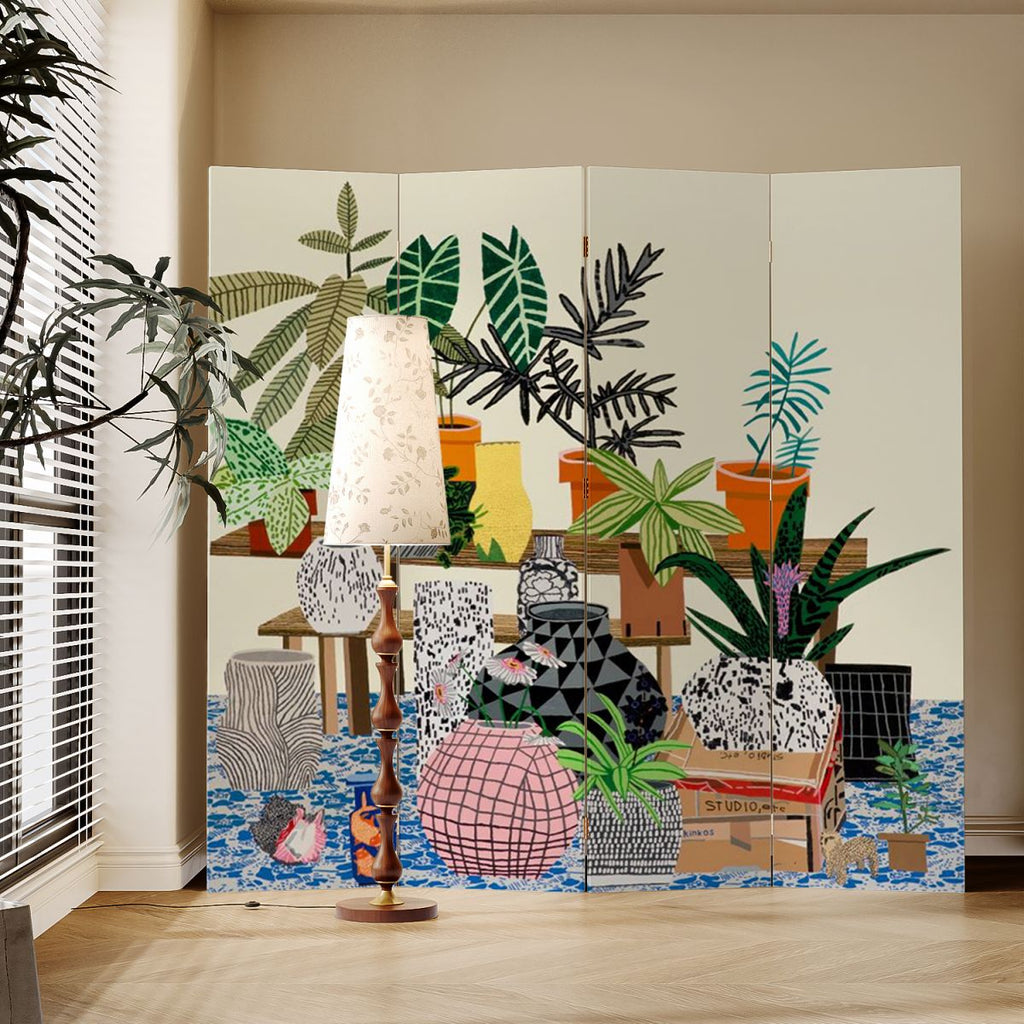 Multicolor Opaque Natural Wood Screen Divider with Fold-up Double Sided Print and Independent 5 Panels/4 Panels/3 Panels