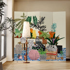 Multicolor Opaque Natural Wood Screen Divider with Fold-up Double Sided Print and Independent 5 Panels/4 Panels/3 Panels