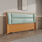 Trendy Wingback Headboard with No Distressing in Natural Wood, Rectangle Shape for Full/Queen Bed with Sponge Upholstery and Standard Height