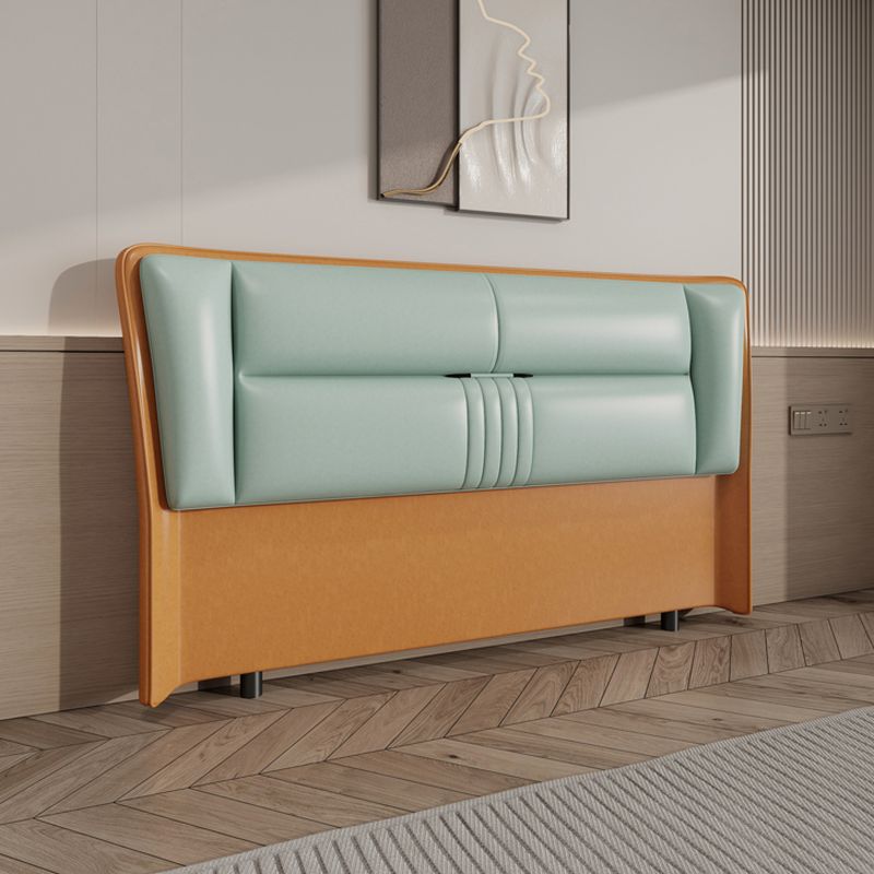 Trendy Wingback Headboard with No Distressing in Natural Wood, Rectangle Shape for Full/Queen Bed with Sponge Upholstery and Standard Height