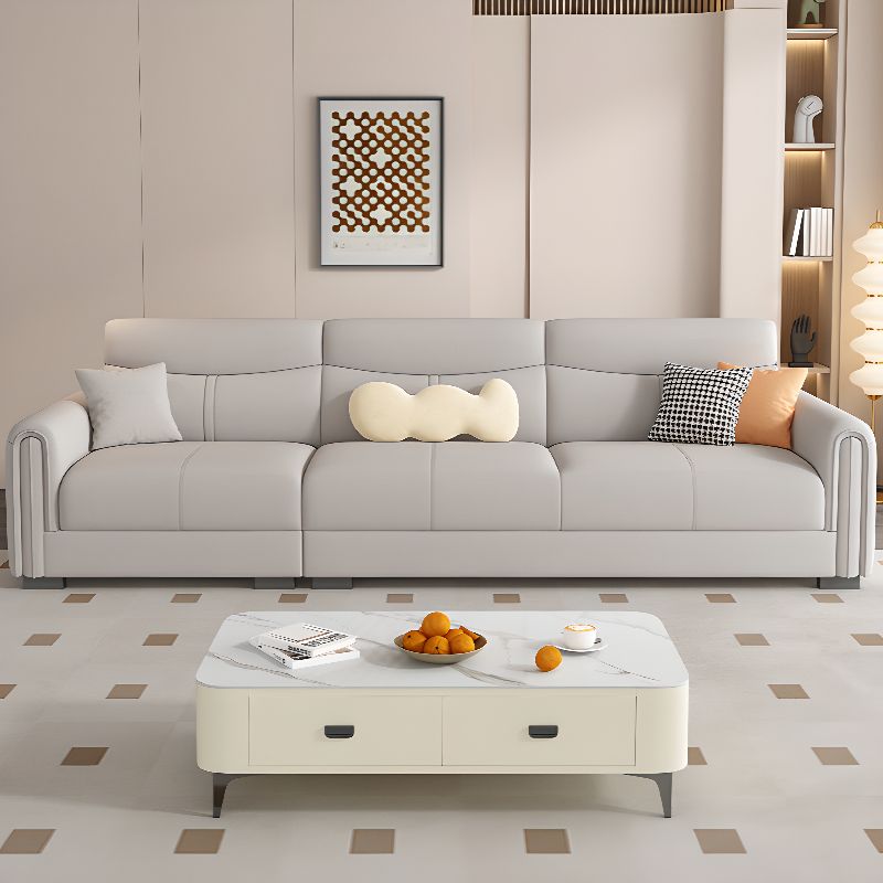 Contemporary Modern Solid Color Water Resistant Standard Sofa in Light Gray for 4-seater/for 3 with 4 Pillows