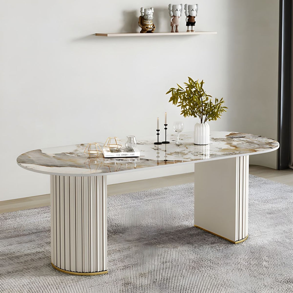 Modern Style Sintered Stone Dining Set Oval 1/2/5/6/7 Pieces Dining Set for Dining Areas