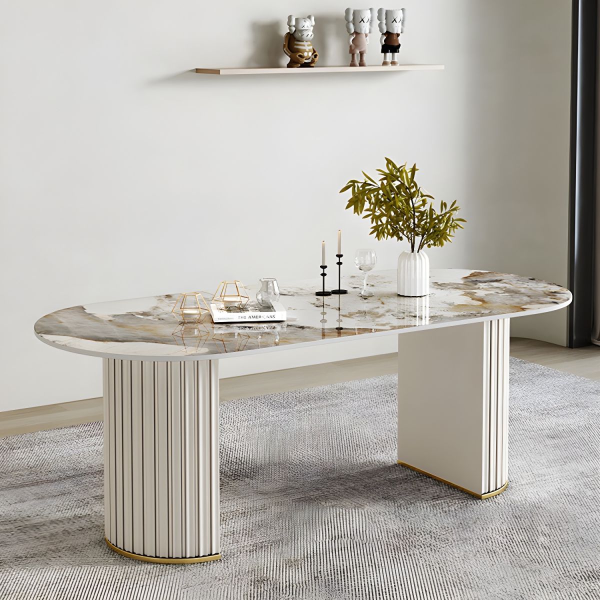 Modern Style Sintered Stone Dining Set Oval 1/2/5/6/7 Pieces Dining Set for Dining Areas