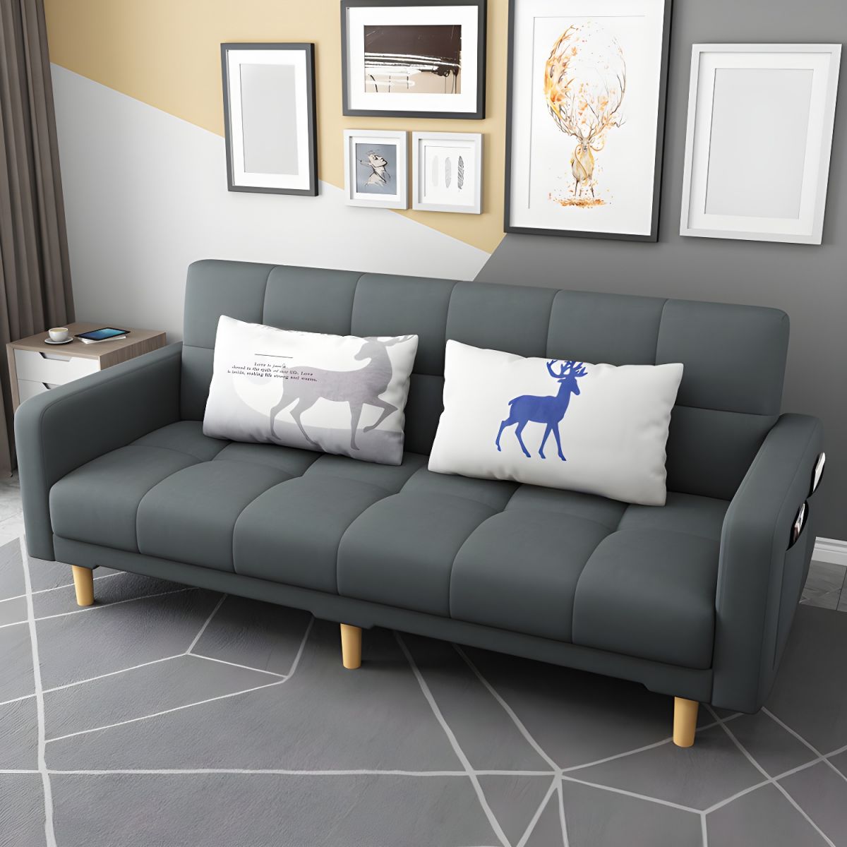 Square Arm Modern Storage Sofa with Biscuit Back Convertible Sofa for Living Room
