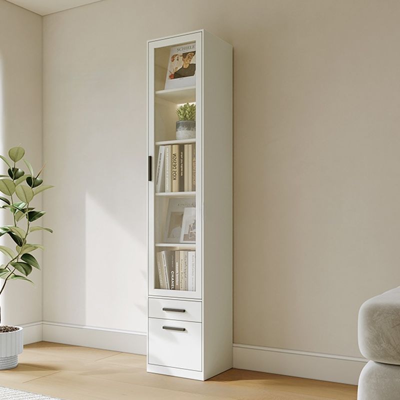 Organizing Shelf with 2-Drawer, 4 Shelves in Steel, Vertical, Transparent Glass Door, Closed Back