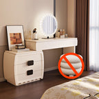 Chalk Modish Large Vanity Set with Lumber Table Top, 5 Drawers/8 Drawers, and Light Up Mirror