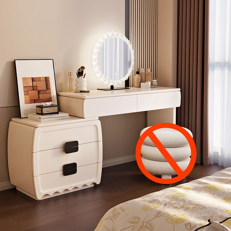 Chalk Modish Large Vanity Set with Lumber Table Top, 5 Drawers/8 Drawers, and Light Up Mirror