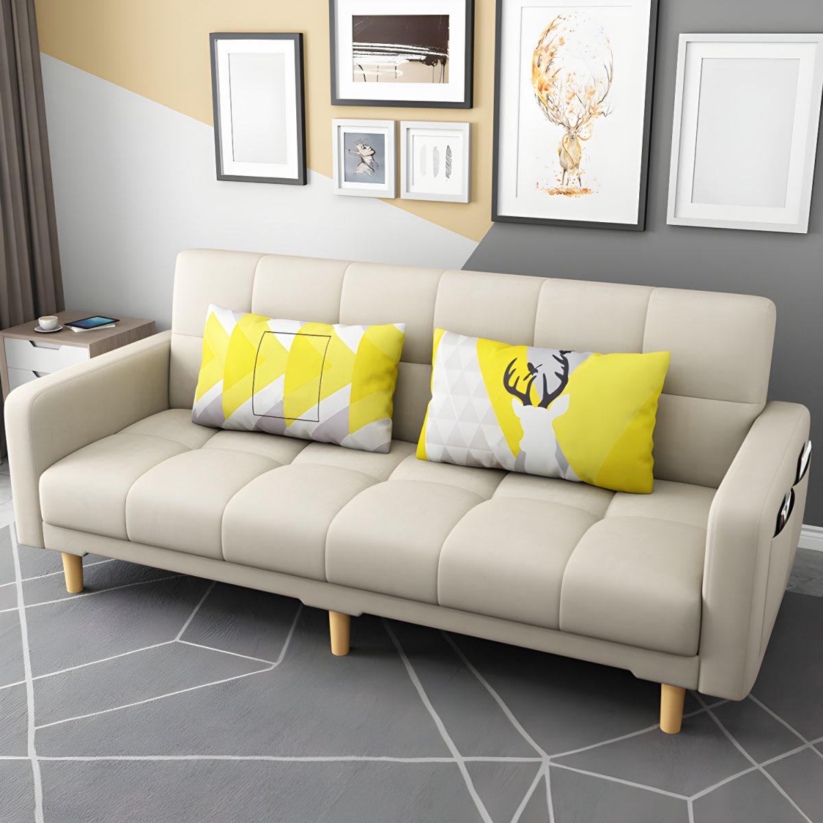 Square Arm Modern Storage Sofa with Biscuit Back Convertible Sofa for Living Room
