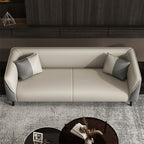 Contemporary Faux Leather Tuxedo Sofa with Water Resistant Design and Foam Seat Cushions