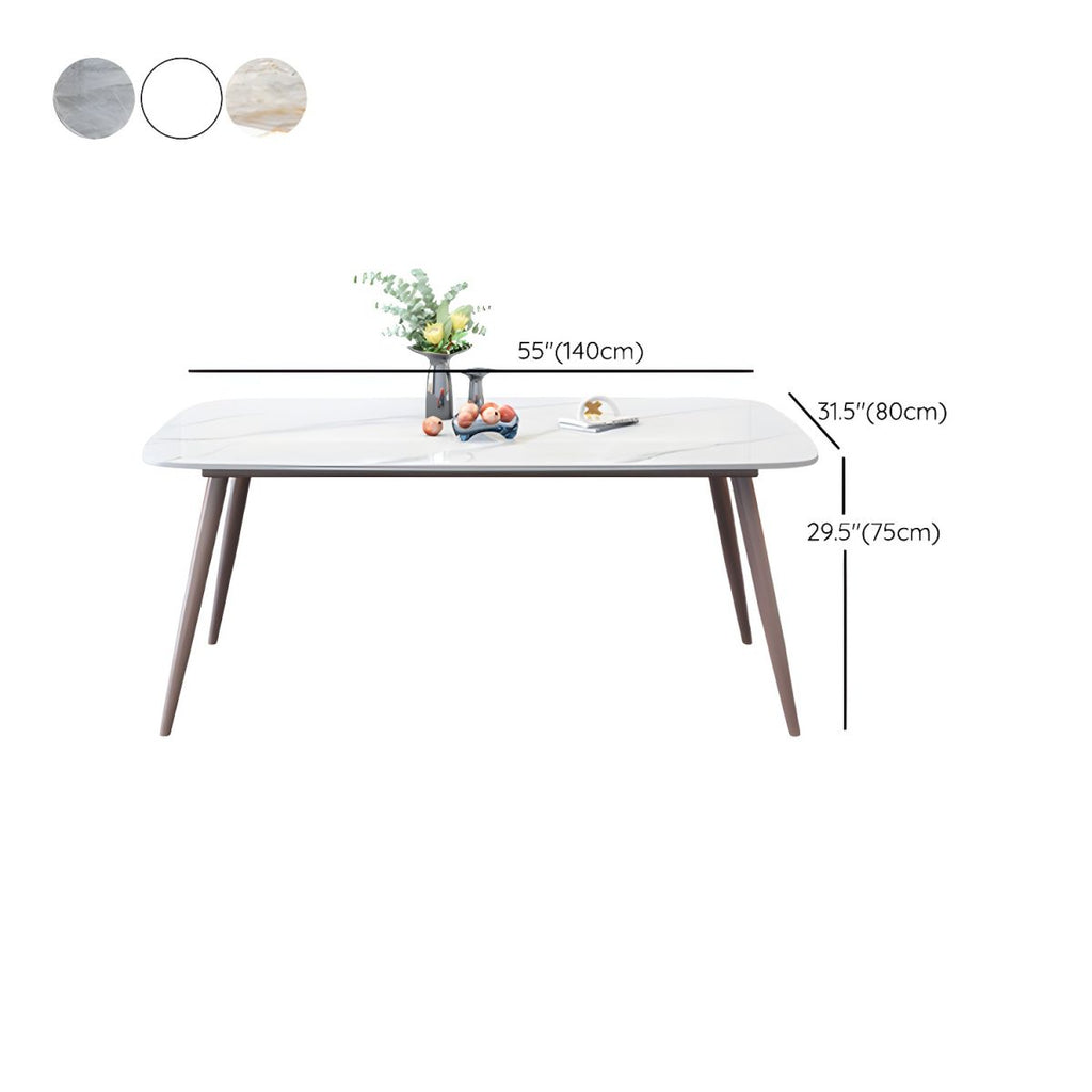 7-Piece Metal Modern Dining Set with Slate Table Top and Upholstered Chairs in Violet Color