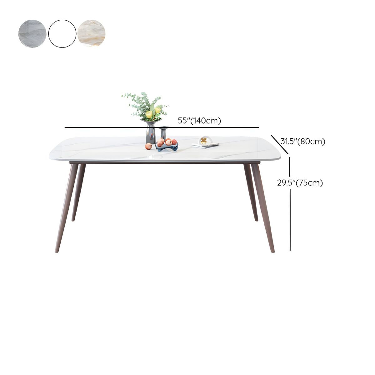 7-Piece Metal Modern Dining Set with Slate Table Top and Upholstered Chairs in Violet Color