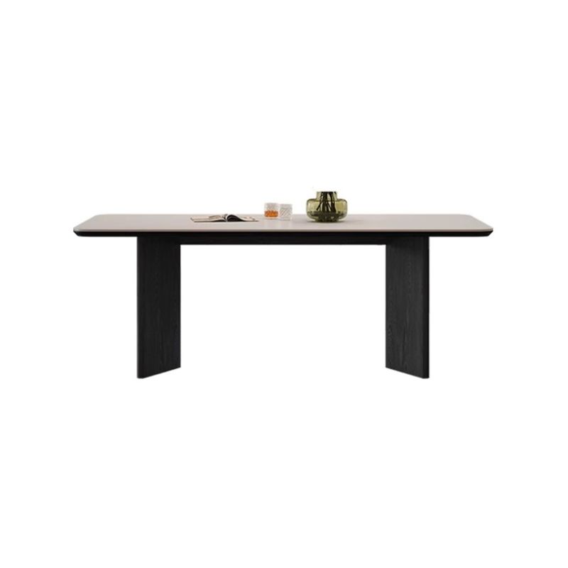 Simplistic Rectangular Dining Table with Stone Tabletop and Fixed Table in White, Scratch-proof