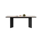 Simplistic Rectangular Dining Table with Stone Tabletop and Fixed Table in White, Scratch-proof