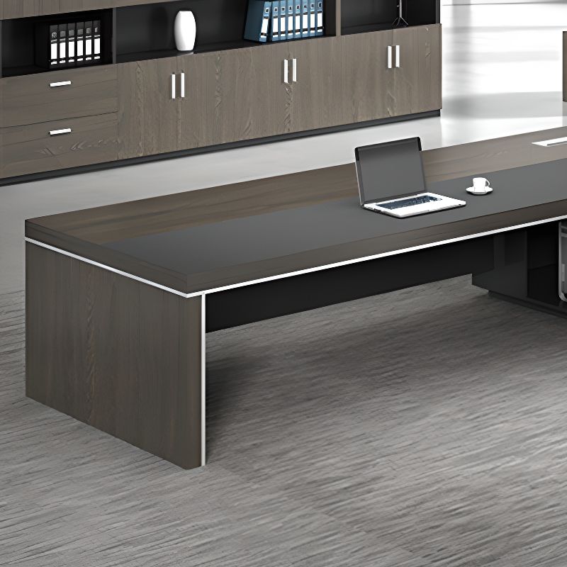 Watertight Office Desk with 2 Drawers, Stump Base, Exterior Shelf, Cable Management, Dark Gray Top, Front Splash, and Cooling Hole