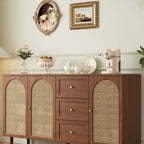 Espresso Sideboard with 3 Drawers, Standard Size, 3 Interior Shelves, Pantry Hutch, Lumber Countertop, and Glass Doors