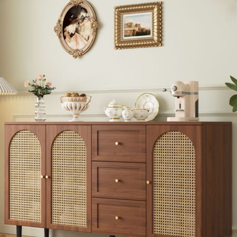 Espresso Sideboard with 3 Drawers, Standard Size, 3 Interior Shelves, Pantry Hutch, Lumber Countertop, and Glass Doors