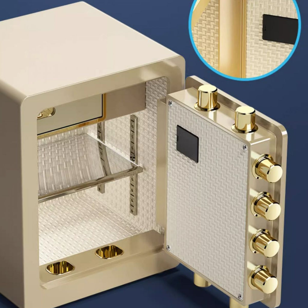 Steel Security Safe with Battery, Pry Resistant, Keys, Interior Lining, and Shelves