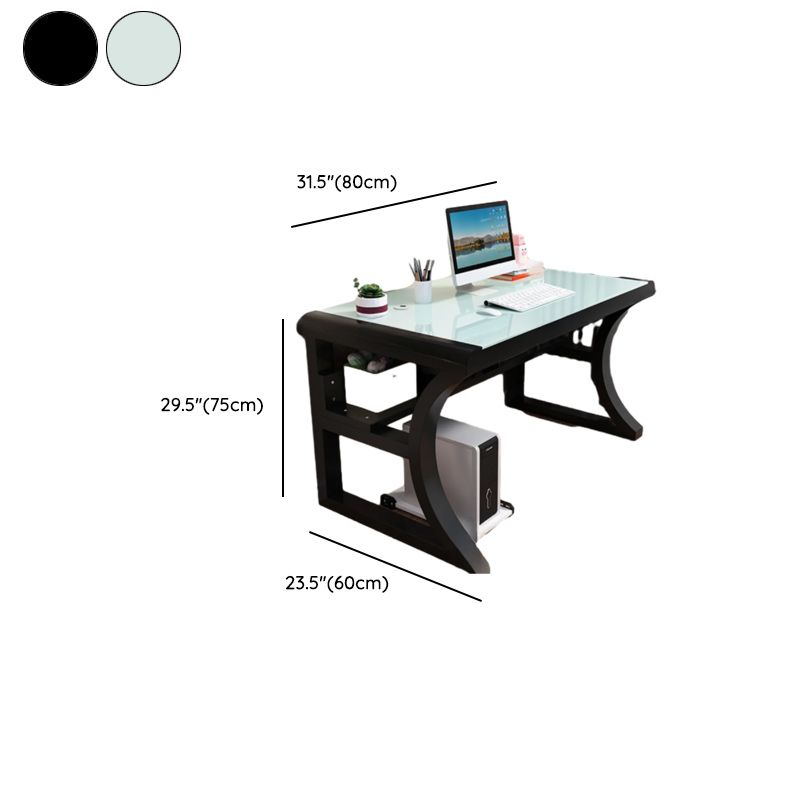Chalk/Black Rectangular Metal Base Table with Wear Resistance, Shelves Included, Toboggan Base, Cable Management, and Rounded Corners