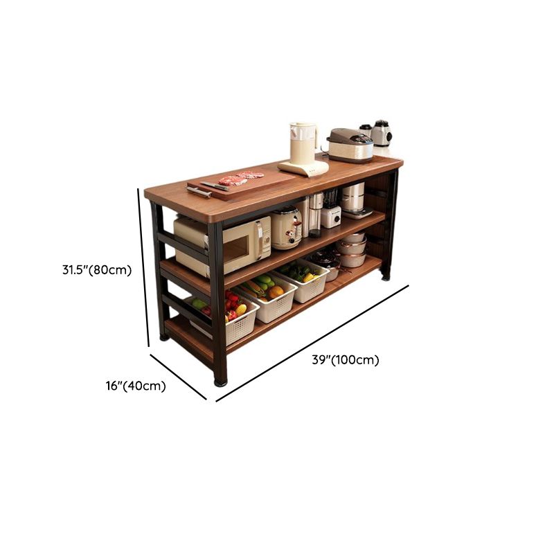 Modish Rectangle Kitchen Island with 3/2 Shelves, Manufactured Wood Countertop, Open Storage in Brown/Natural