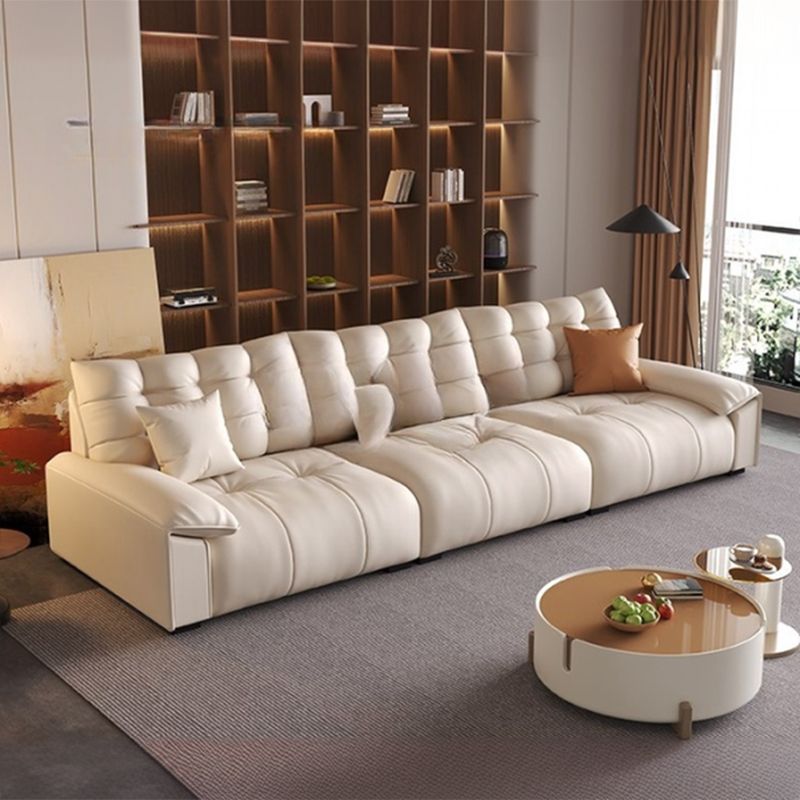 Modish Solid Color Stain Resistant Standard Sofa/Single Sofa in Beige with Pillow Top Arm and 2 Pillows/1 Pillow, Available in 4-seater/3-seater/6-Seater