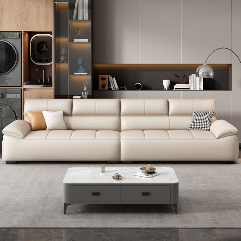 Contemporary Modern Solid Color Water Resistant Standard Sofa in Ink/Light Gray/Off-White, 4-Seater with 3 Pillows