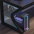 Minimalist Rust Resistant Gaming Computer Desk with Sled Base, Exterior Shelf, Wire Management, and Engineered Wood Top